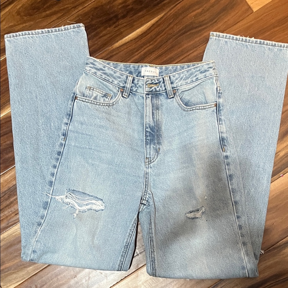 PacSun Light Blue Distressed Straight Leg Jeans